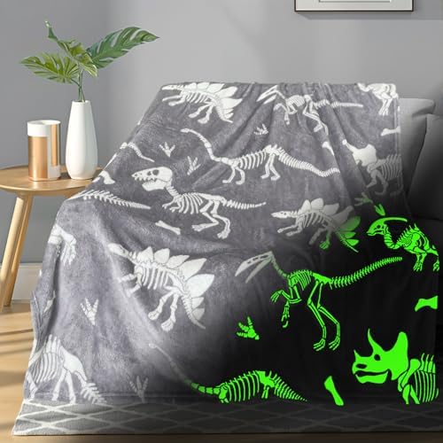 TEHALK Dinosaur Glow in The Dark Blanket for Boys/Girls/Toddler/Baby, Dinosaur Toys for Boy Age 3-12, Cute Funny Kids Throw Blanket for Birthday/Gifts 50"x 60"