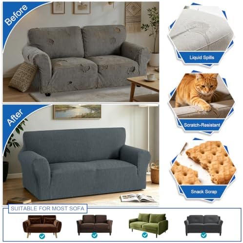 MAXIJIN Waterproof Loveseat Cover Couch Covers (55"-69"), Stretch Love Seat Sofa Slipcovers with Non Slip Elastic Bottom, Dog Pet Friendly Furniture Protector Washable (Medium, Dark Gray)