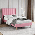 Twin Size Bed Frame with Velvet Upholstered Headboard, Pink