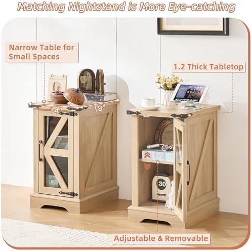Joaxswe Narrow Night Stand with Glass Barn Door