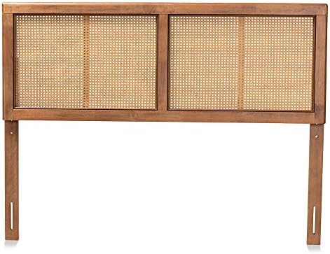 Baxton Studio Gilbert Mid-Century Modern Ash Walnut Finished Wood and Synthetic Rattan Full Size Headboard