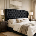 AMERLIFE Full/Queen Headboard Only, Velvet Curved Wingback, Black