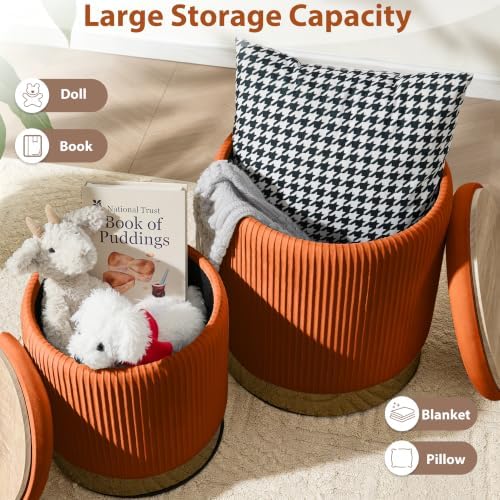 Royal Windsor Round Ottoman with Storage Set of 2, Storage Vanity Stool