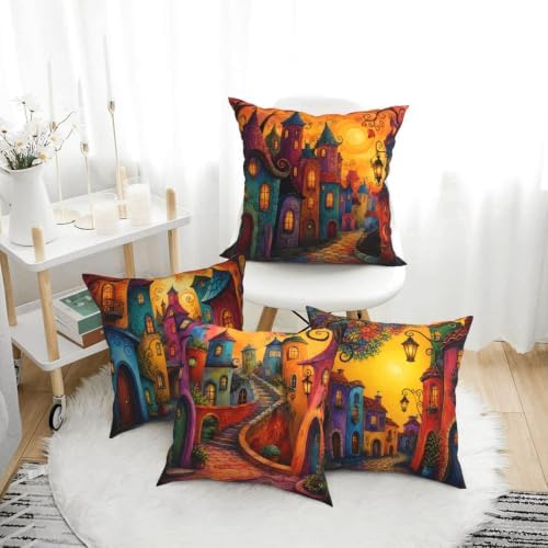 Houses Decorative Throw Pillow Covers 18x18 Inch Set of 4