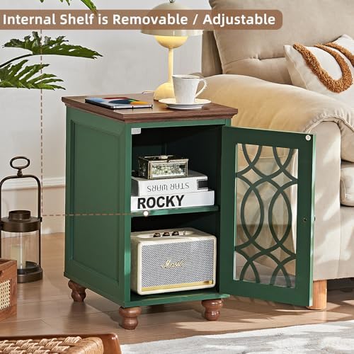 Joaxswe Narrow Side Table with Glass Door Storage