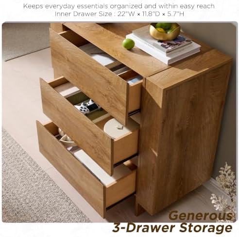 OKD 32” Large Modern 3 Drawer Dresser for Bedroom