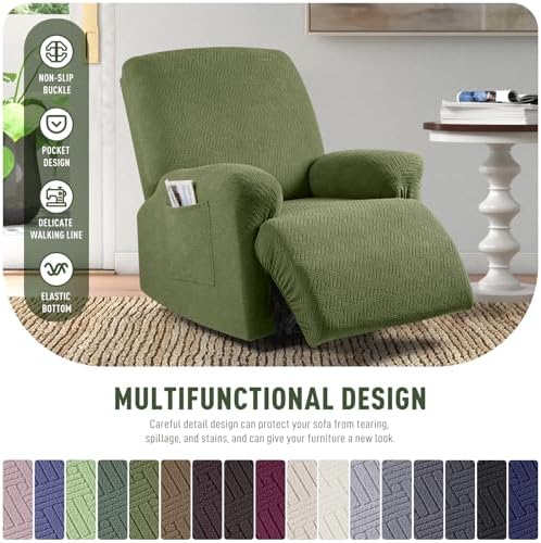 KinCam Recliner Chair Covers, Stretch Reclining Cover, Olive Green