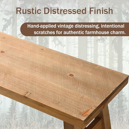 Wnutrees Sawmill Long Solid Wood Bench,43" Farmhouse Entryway Bench,Natural