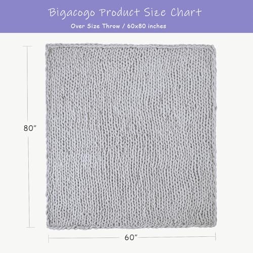Bigacogo Chunky Knit Throw Blanket for Couch, 60x80 inches, Light Grey