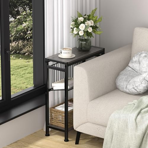 Narrow Side Table Set of 2, 3-Tier End Table, Small Nightstand