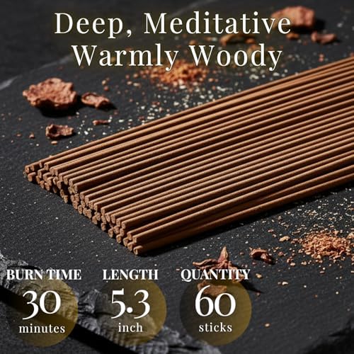Sandalwood Spicy Premium Japanese Incense Sticks 60sticks Coreless Low Smoke Natural Charcoal Free Non Toxic Temple Kyoto Aroma Aromatherapy Meditation Calming Stress Relief Relaxation Yoga TOMORI