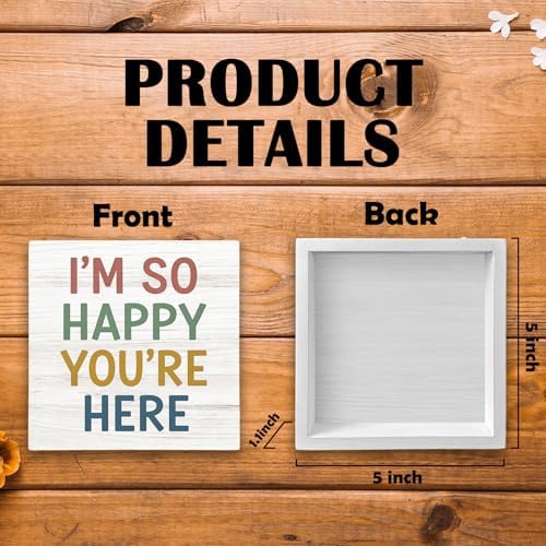 Boho Classroom Wood Box Sign Desk Decor 5X5, I'm So Happy You're Here Wooden Block Sign Decorations for Kids Nursery Room Bedroom Playroom Classroom Desk Table Wall Tabletop Shelf Decor