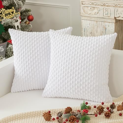 Kevin Textile Soft Corduroy 18x18 Inch Pillow Covers 2 Pack, Pure White