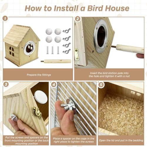 PINVNBY Parakeet Nesting Box Wooden Bird House for Cage Parrot Breeding Mating Box for Lovebirds Cockatiel Finch Cockatoo Canary and Small and Medium-Sized Birds (M: 7.91 * 6.3 * 5.82 inch)