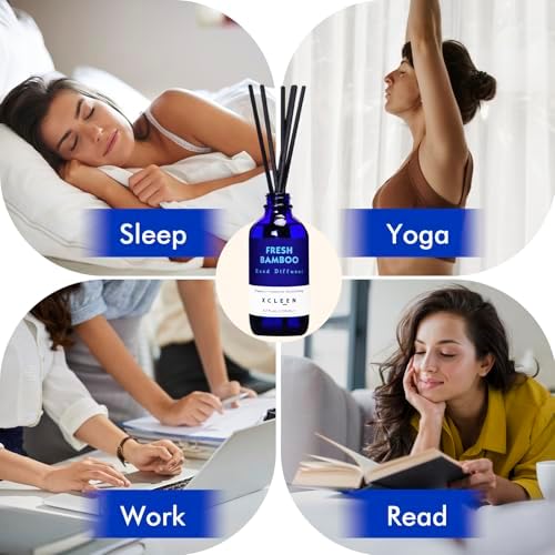 Xcleen Reed Diffuser, Fresh Bamboo Scented Diffuser with Sticks, Home Fragrance Aromatherapy Oil Diffuser for Bathroom Office Decor (Pack of 2)
