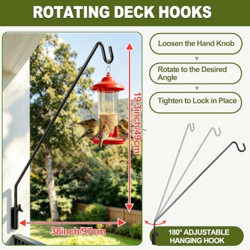 MIXXIDEA Heavy Duty Extended Reach Wall Mounted Deck Hook Wall Pole,Bracket Direction and Length Adjustable Plant Bracket for Bird Feeders, Planters, Suet Baskets, Lanterns, Wind Chimes,Black