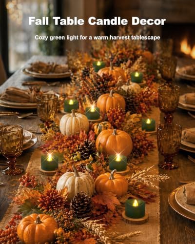 Homemory 12-Pack Green Flameless Battery Tea Light Candles, 200+ Hours