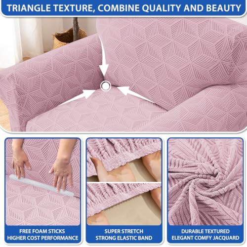 ZNSAYOTX Stretch Couch Cover, 1 Piece Sofa Covers for 3 Cushion Couch, Jacquard Sofa Slipcovers with Elastic Bottom Thickened Furniture Protector for Dog Cat Pet (Large, Dusty Pink)