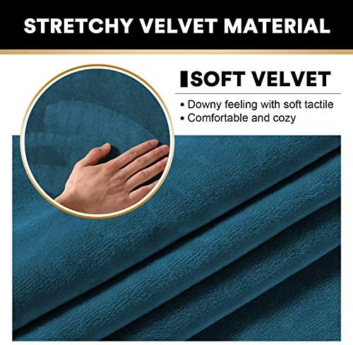 PrinceDeco Velvet Couch Cover Loveseat Covers for 2 Cushion Couch 3 Piece Sofa Covers for Dogs Washable Loveseat Covers Width Up to 72 Inch No Slip Stretch Sofa Slipcover(Medium,Deep Teal)