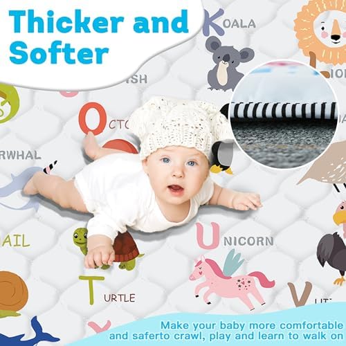 Baby Play Mat, Thick & Soft 50" X 50" Playpen mat (Animal Alphabet-A)