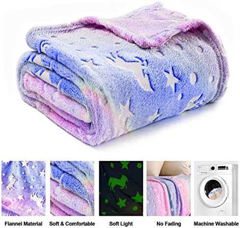 Unicorn Glow in the Dark Kids Blanket, 50"x60" Soft Fleece Throw for Girls Age 3-12