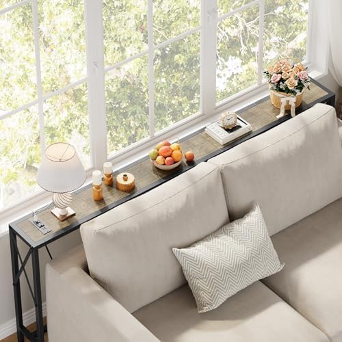 Gewudraw 70" Sofa Table Behind Couch with Socket-Narrow Console Table