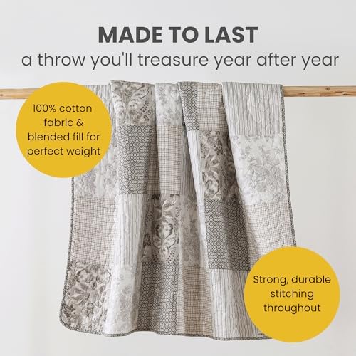 SLPR - Cotton Quilted Throw Blanket, 50"x60" Gray Patchwork, Silver Linings