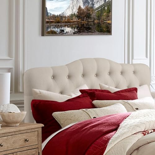 Rosevera Givanna Adjustable Height Headboard with Linen Upholstery and Button Tufting for Bedroom, King, Natural