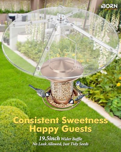 iBorn Baffles for Bird Feeders, 19.6” Oversized Bird Feeder Cover for Rain Guard, Birds Feeders Squirrel Guard, Full Protection for Outdoors, Polycarbonate(PC), Pack of 1, Transparent