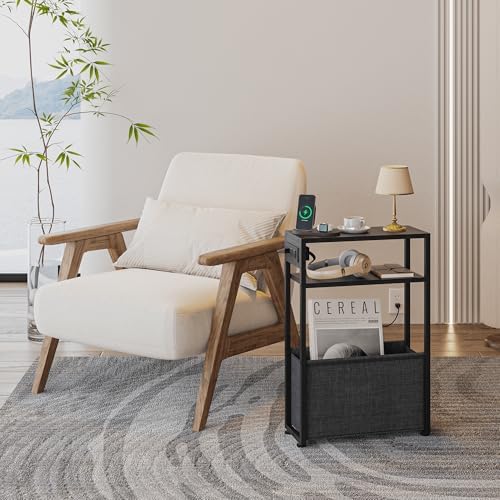 Leomonio Narrow Side Table, Slim Night Stand with Magazine Rack