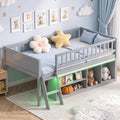 Giantex Low Loft Bed Twin Size with LED Lights, 2-Tier Storage Bookcase