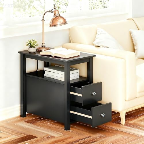 ZENY Narrow End Table Side Table with Drawer and Open Shelf Sofa Table for Living Room Bedroom, Bedside, Couch