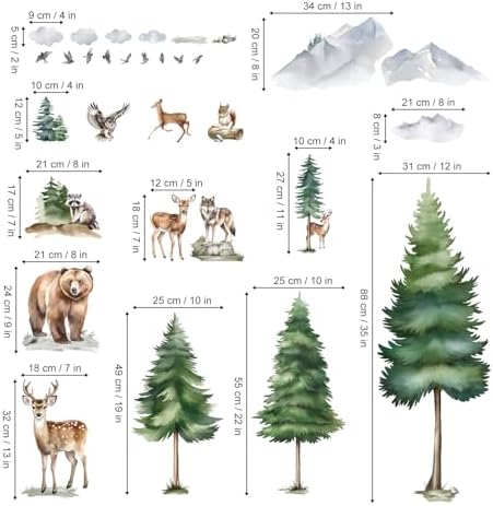 wondever Mountain Pine Trees Wall Decals Woodland Animals Wall Stickers