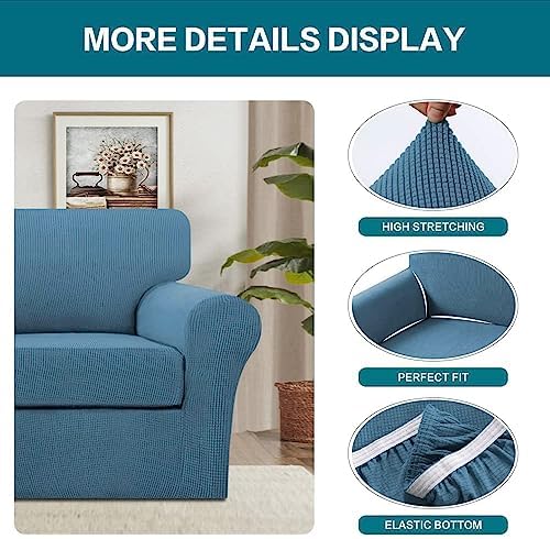 Turquoize 2 Piece Chair Covers Chair Slipcovers for Living Room Armchair Couch Cover Chair Sofa Cover with Individual Cushion Covers Furniture Cover for Chairs Feature Thick Fabric (Chair, Dusty Blue)