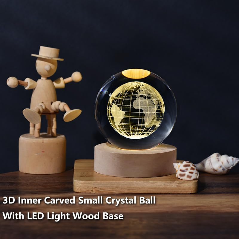 3D Earth Globe Crystal Ball, Laser Engraved Planet Model Astronomy Sphere Decor, 2.4" Paperweight Crystal Universe Gifts for Kids, Space Model Collectors