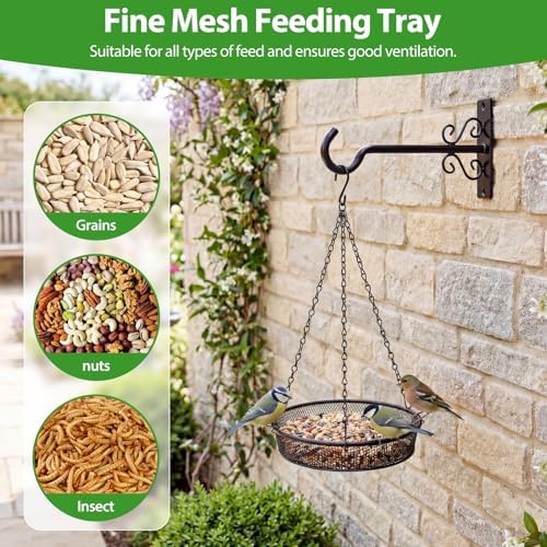 BOLITE Hanging Bird Feeder 2 Pack, Platform Feeders for Outside, Metal Mesh