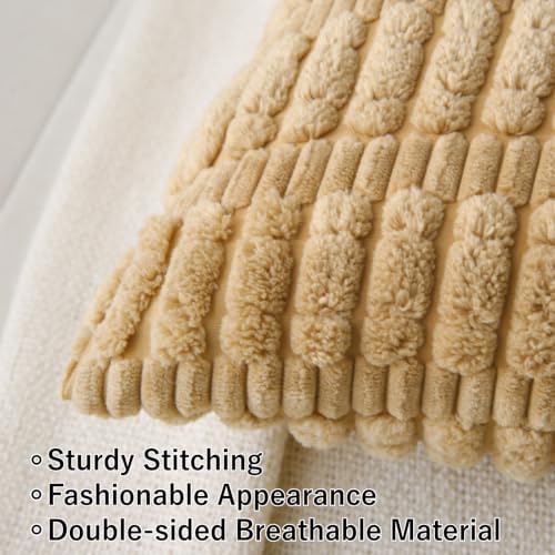2 Pack Corduroy Decorative Throw Pillow with Inserts, 18x18 Inch Soft Boho Throw Pillow, Square Striped Throw Pillows for Couch, Bed, Sofa Decor (Golden Brown, 12" x 20" (with Inserts))