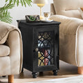 Joaxswe Narrow Side Table with Charger, Glass Door Storage