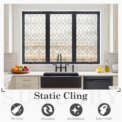 Sunbaby Reeded Glass Window Privacy Film, Frosted Static Cling,29.5"x78.7"