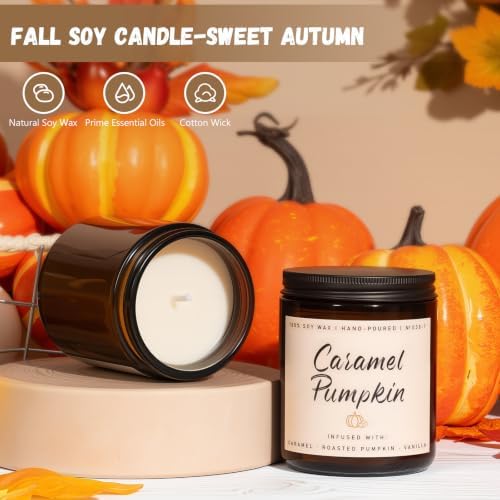 Auelife Fall Candle, Caramel Pumpkin Scented Candle – Fall Soy Candles for Home, Cozy Autumn Aromatherapy Candles, Sweet Pumpkin & Caramel Fragrance | Gift for Women, Home Décor