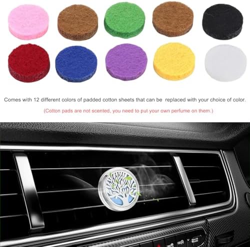 KVAEY 2PCS 30mm Car Diffuser Vent Clips, Tree of Life Aromatherapy Essential Oil Diffuser Locket with 12 Felt Pads, Stainless Steel Car Diffuser Locket Air Freshener (Style 3)