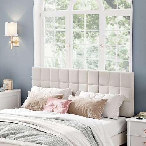 Andeworld Velvet Tufted King Headboard, Adjustable Height, Beige