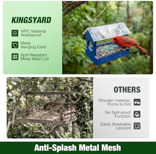Kingsyard Rain-Resistant Platform Bird Feeder for Outdoor Hanging