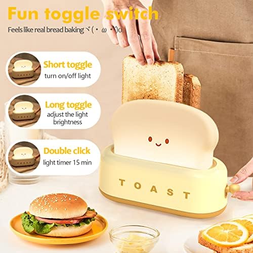 QANYI Small Table Lamp, Cute Toast Bread LED Bedroom Nightstand Light with Timer and Rechargeable, Cool Birthday Gift for Baby Kids Children Girls Boys