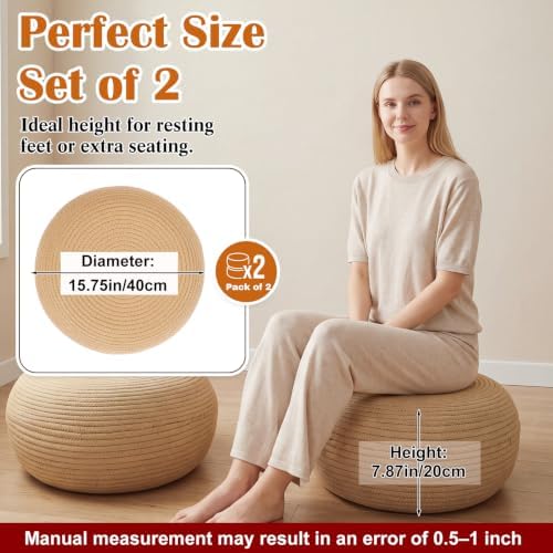 Briwooody 2 Pcs Handmade Round Water Hyacinth Low Pouf Ottoman
