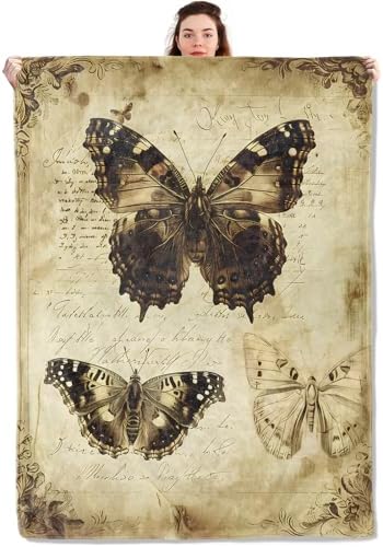 Retro Moth Blanket Lightweight Blankets Gifts for Adults Flannel Throw with Vintage Butterfly and Old Paper Background Printed for Sofa, Bed, Travel, Picnic, Office, Decor Throws 60x50 Inch