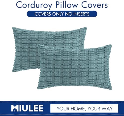 MIULEE Lumbar Corduroy Decorative Throw Pillow Covers 12x20 Coastal Blue