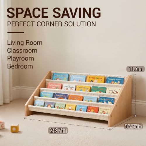 KiddoCood Wood Kids Bookshelf & Book Display Organizer, 28.7" L, White