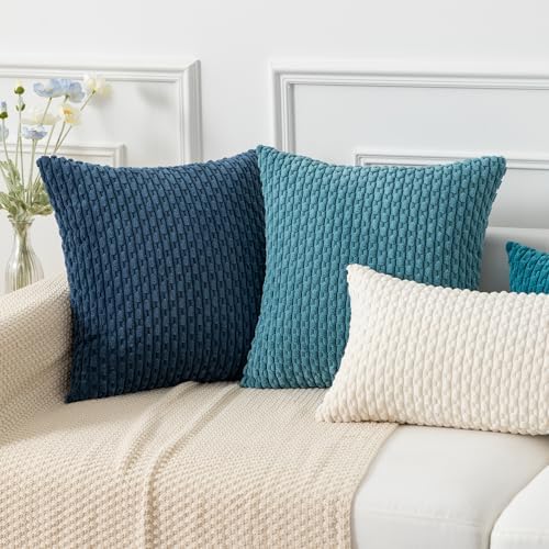 Kevin Textile Soft Corduroy 16x16 Inch Pillow Covers 2 Pack, Light Blue