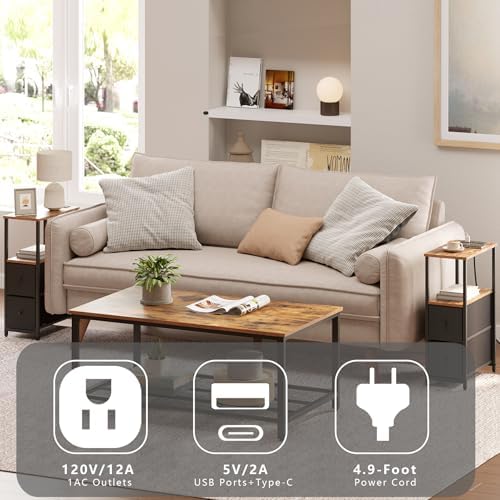 TUTOTAK Narrow End Table with Charging Station, Skinny Side Table